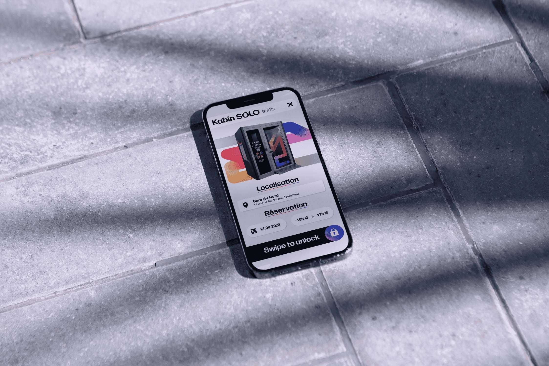 Mockup de l'application mobile Kabin SOLO par The Sun Project.