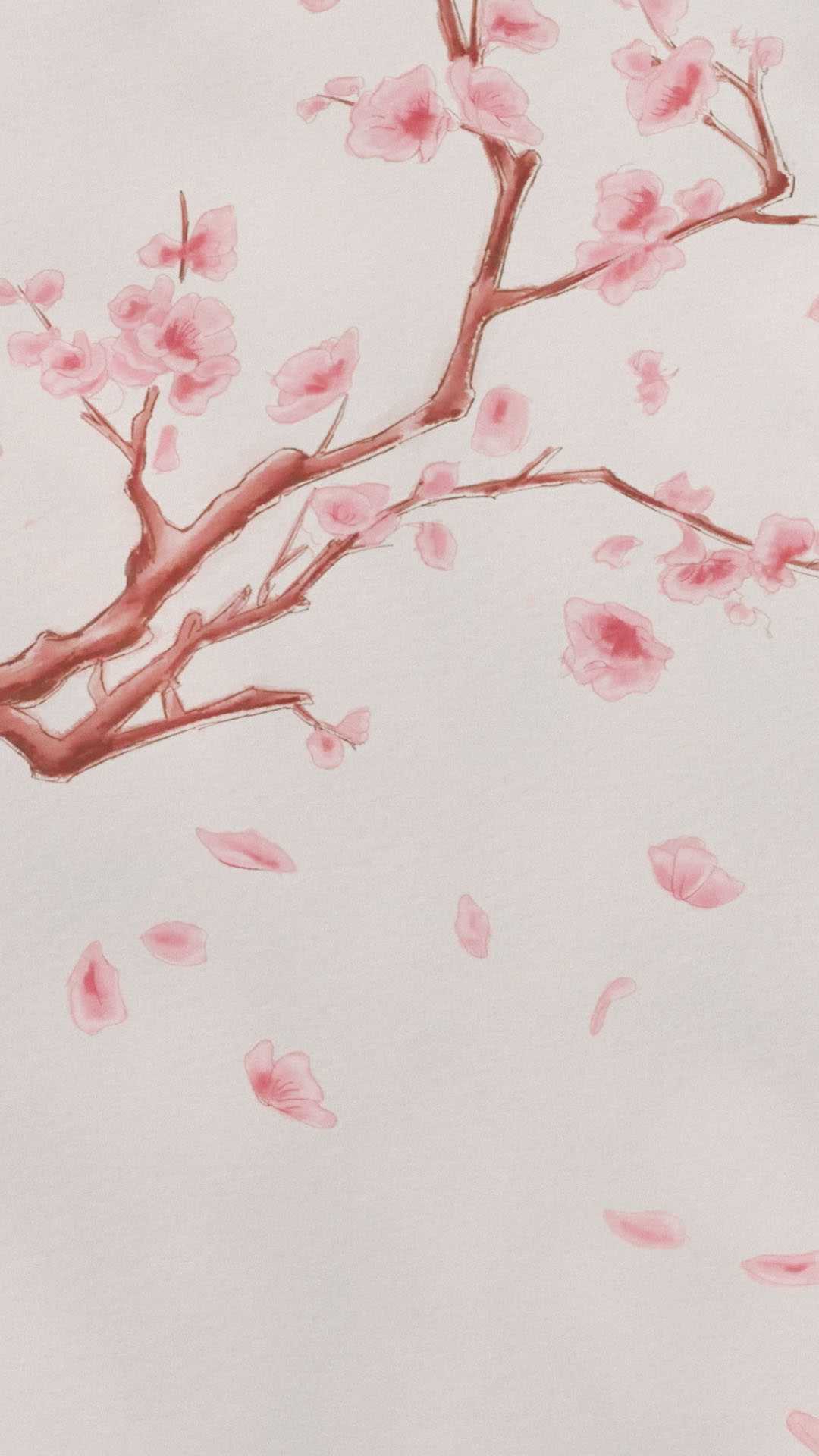 Watercolor painting. Cherry blossom Sakura branch. Petals.