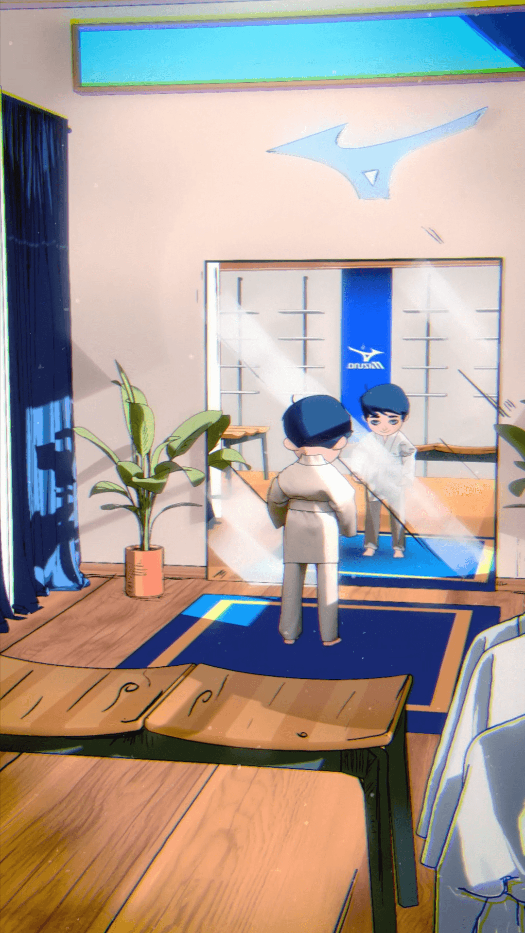 Mizuno - Grease Pencil boy trying on a Judogi in a mizuno shop