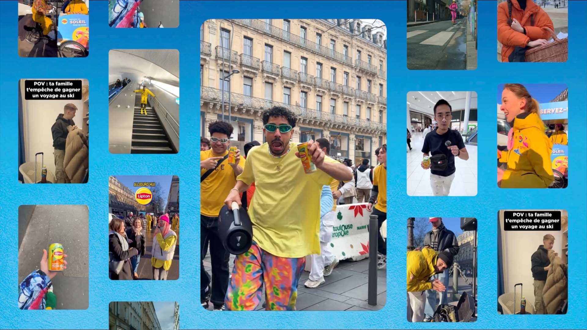 Mosaïque Lipton Toulouse. Jeunes, canettes, rue, enceinte.