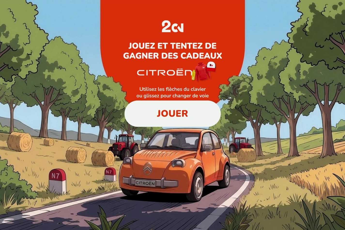 2CV game home screen: “Play and try to win gifts”